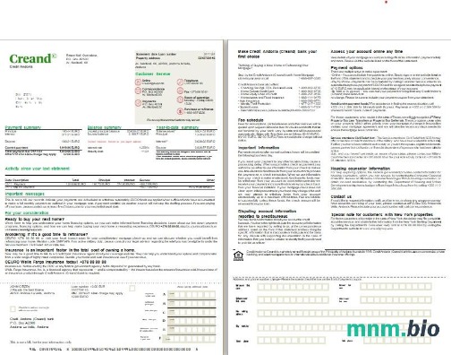 Andorra Bank Creand Credit Andorra wyciąg z kredytu hipotecznego szablon Word i PDF